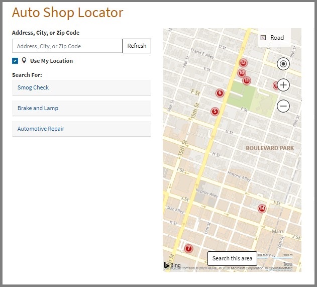 Auto Shop Locator Screenshot