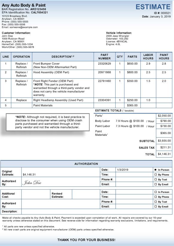 Estimate Form